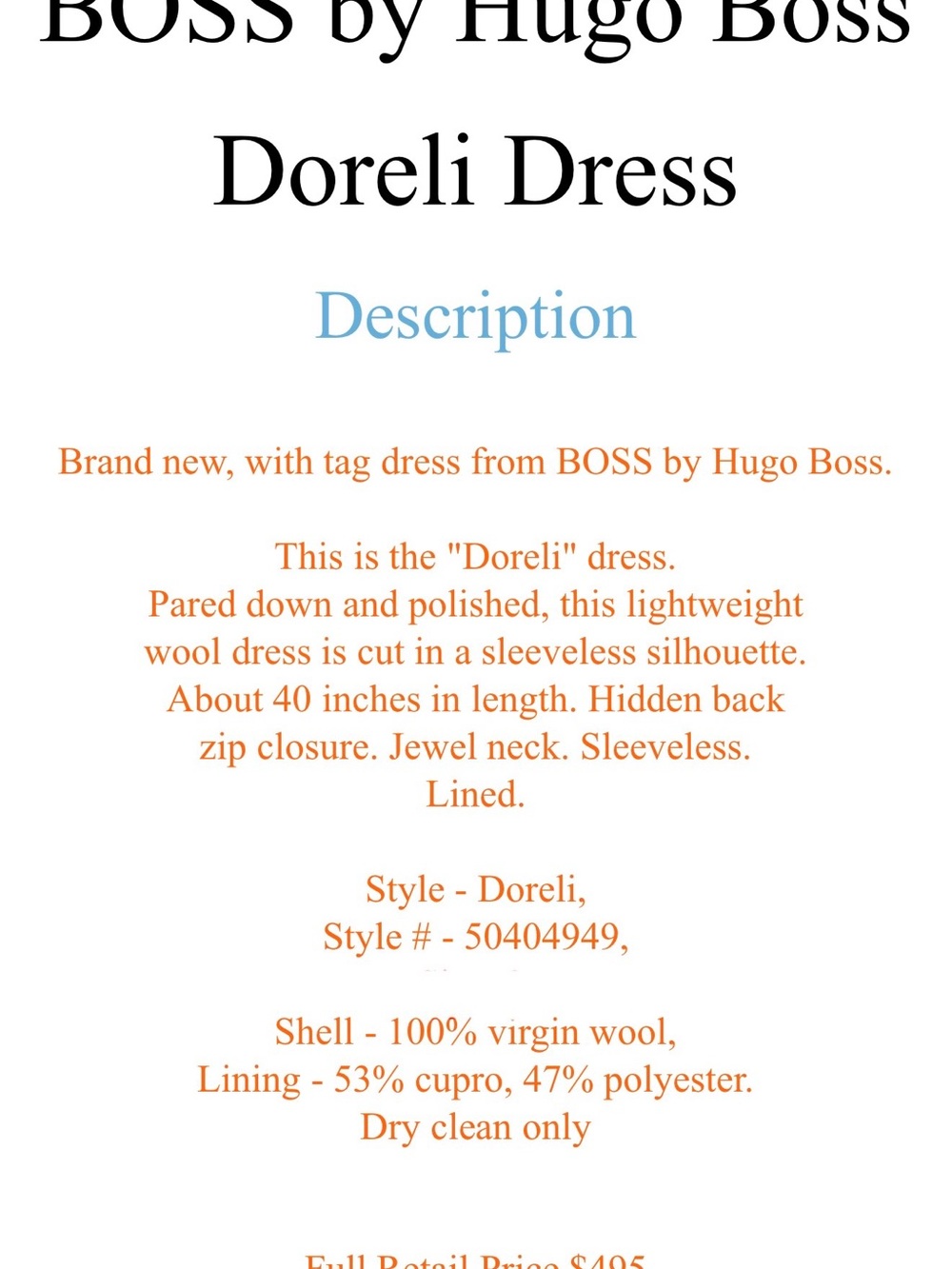 Hugo Boss Doreli Dress, 100% Virgin Wool, Size 6, Brand New with Tags - Picture 3 of 5